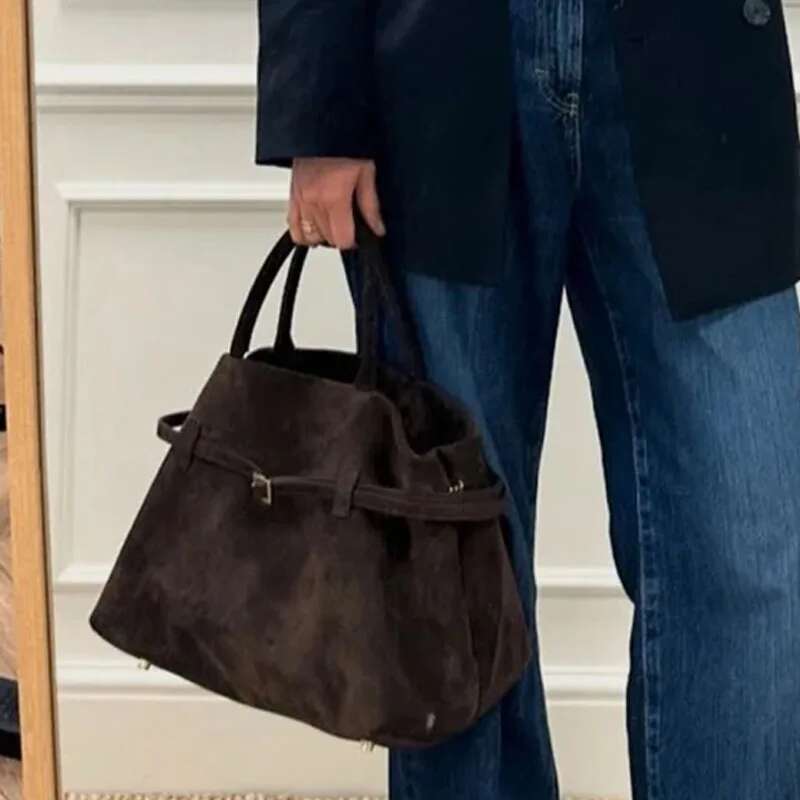 Retro Handbag Autumn/Winter Frosted Suede Belt Buckle Women Shoulder Tote Bag