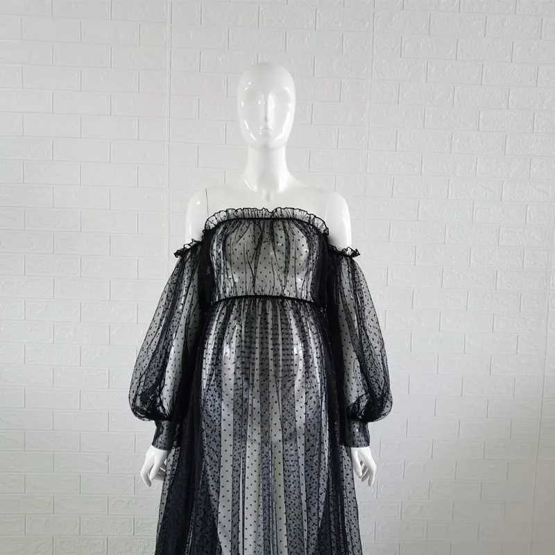 White Dot Tulle Maternity Photography Props Dress See Through Maternity Photo Shoot Tulle In Dress Lantern Sleeve X250224