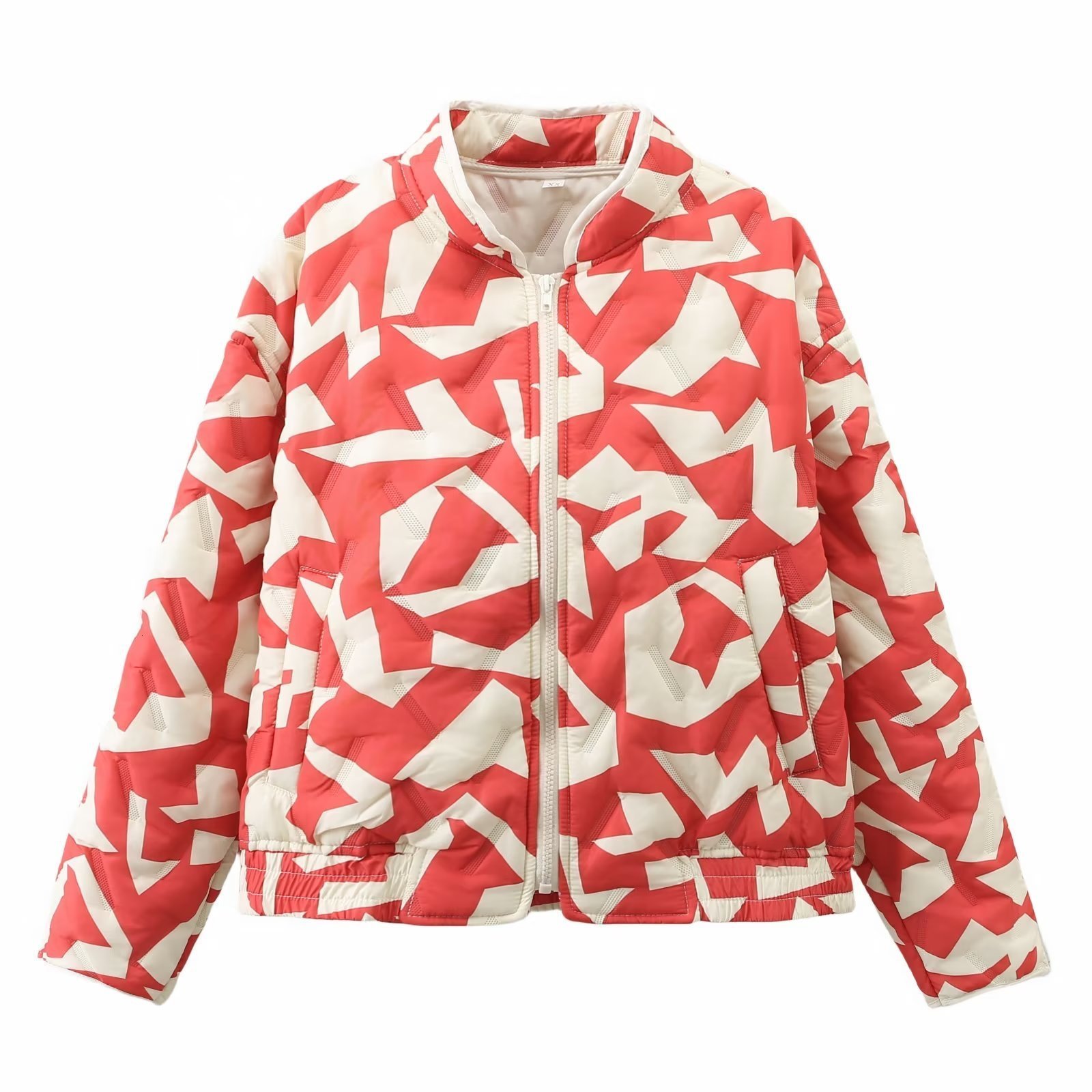 Autumn Womens Street Fashion Geometric Pattern Cotton Jacket 250225