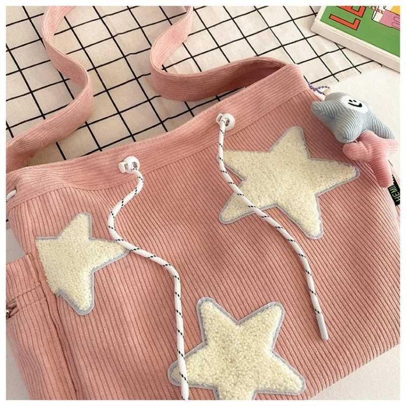 Niche Design Handbag Star Female Student Large Capacity Commuting Tote Corduroy Shoulder Crossbody Bag 2024 New Designer Z250225