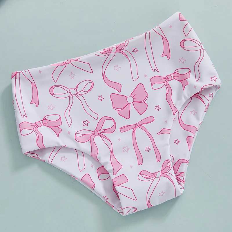 Girls 2-Piece Swimsuit Set with Cute Bow Print Halter Neck Bikini Top and Stretchy Shorts - Summer Beachwear for Kids X250224