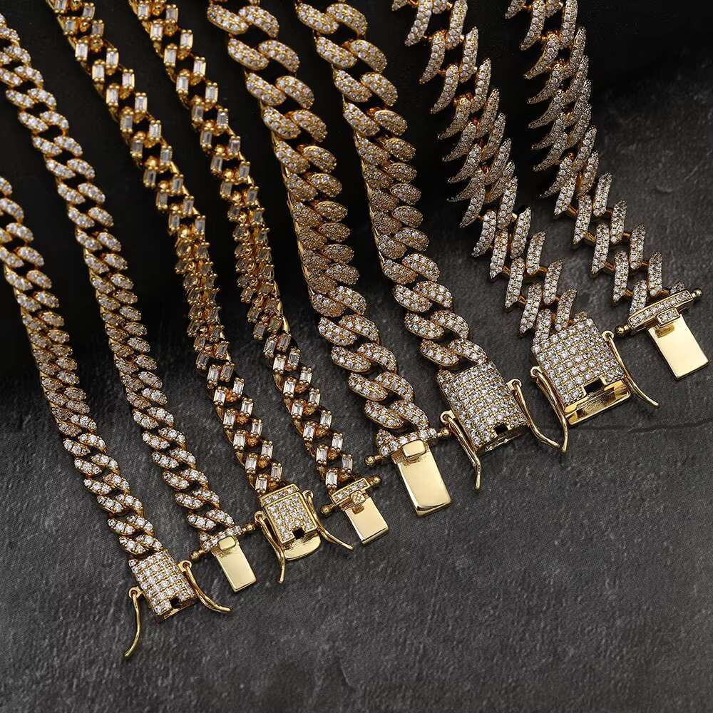 Hip Hop Wholesale Jewelry 9mm Iced Out Zircon 14k Gold Plating Sterg Sier Cuban k Chain Necklace