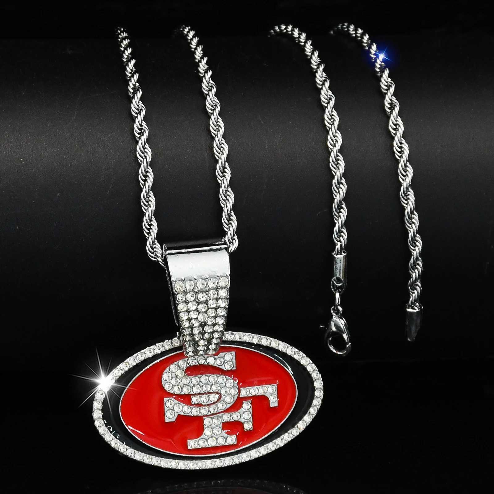 Red Color Sport Team SF Letter 24in Stainless Twist Chain Necklace Cheer on the Support Team X250224