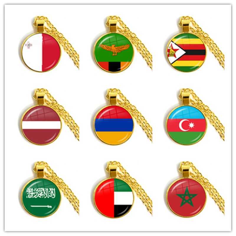 Malta Zambia Zimbabwe Latvia Armenia Azerbaijan Saudi Arabia UAE Morocco National Flag Cabochon Pendant Necklace Jewelry X250224