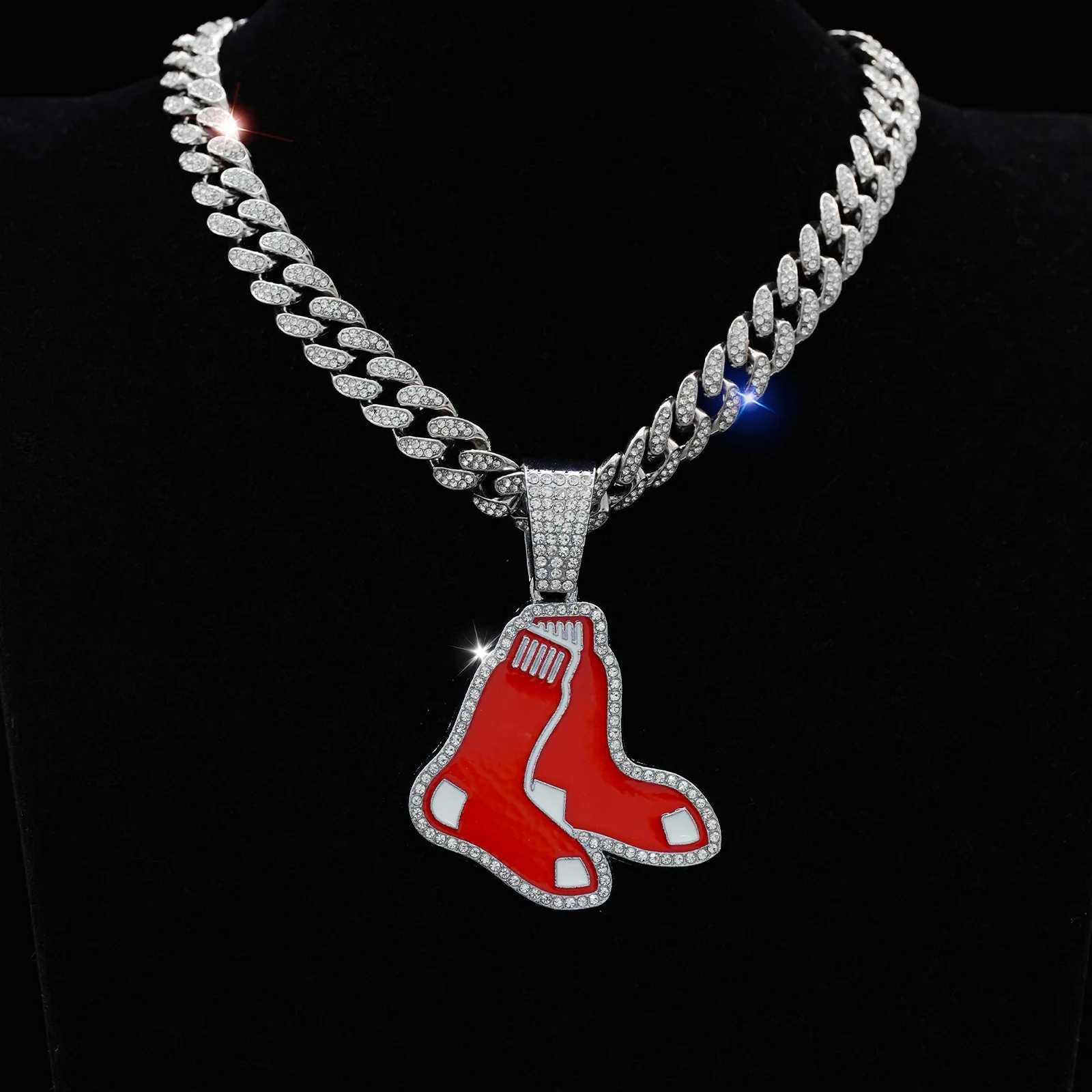 J Chrismas Red Socks Pendant Chain Necklace With Cuban when you Bling Man Hip Hop Jewelr X250224
