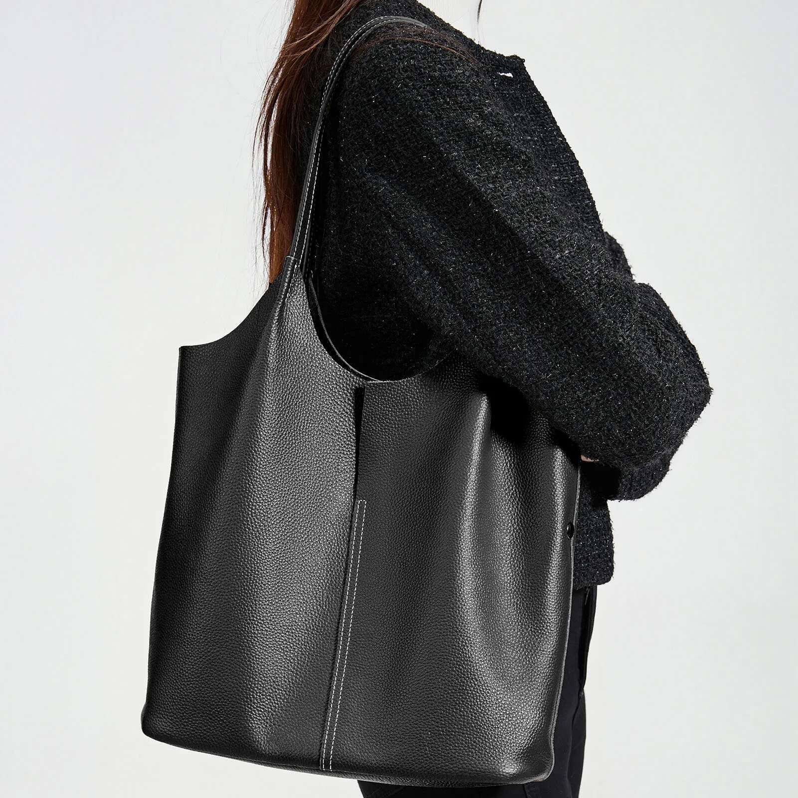 Women Cowhide Bucket Ladies Bag Lady Casual Genuine Cow Real Leather Shoulder Bags Ladies Tote Handbags Female