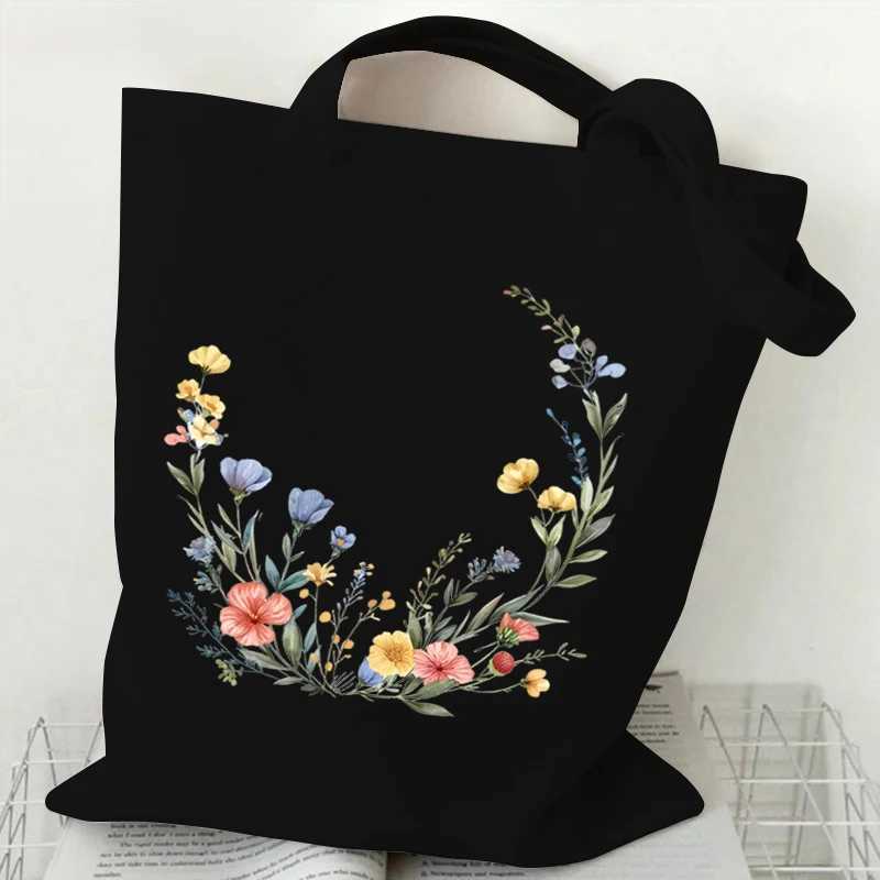 Boho Wildflowers Pattern Graphics Canvas Tote Bag Reusable Shopper Bag for Women Purses and Handbags Shopping Cloth Bag Z250224