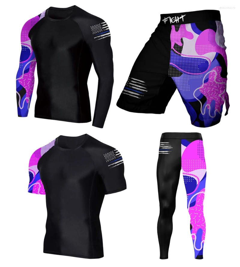 Men's T Shirts Men Long Sleeve Short Rashguards MMA BJJ Training Spats And Shorts
