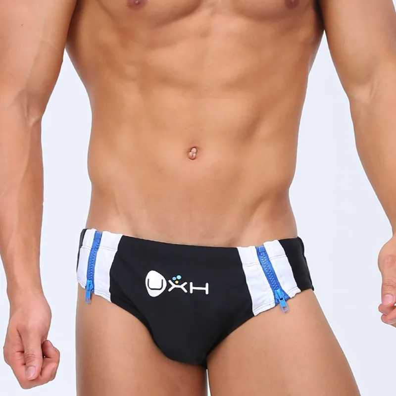 Mens Swimming Trunks Double Side Zippers Swimwear Summer Quick-Drying Sexy Boxer Briefs Bikini Swimsuit Swimming Beach ShortsXJ250224
