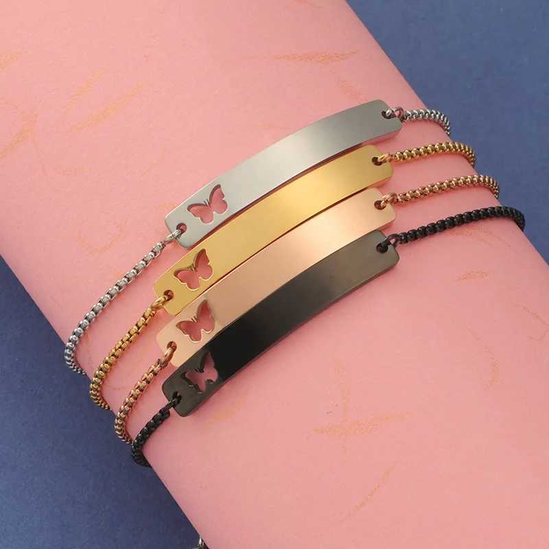 100% Stainless Steel Blank Bend Bar Bracelet For Engraving Hollow Butterfly Adjustable Mirror Polish Wholesale 10pcsXJ250225