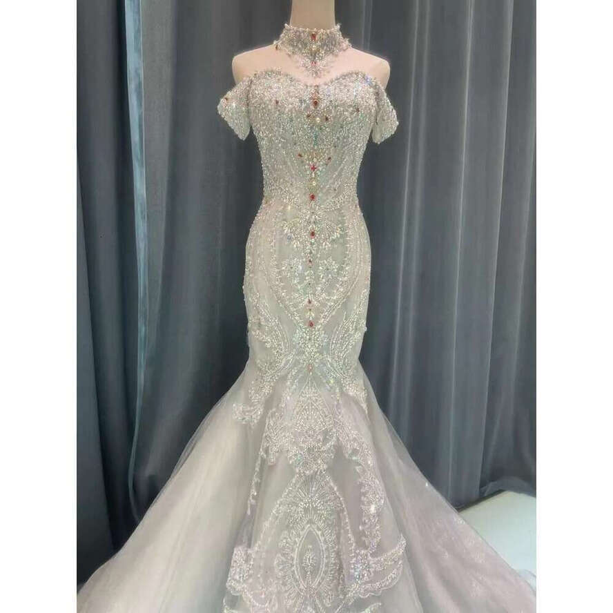 Sweetheart Green Collection Glitters Crystals Mermaid Custom Made Gray Beads Bridal Gowns