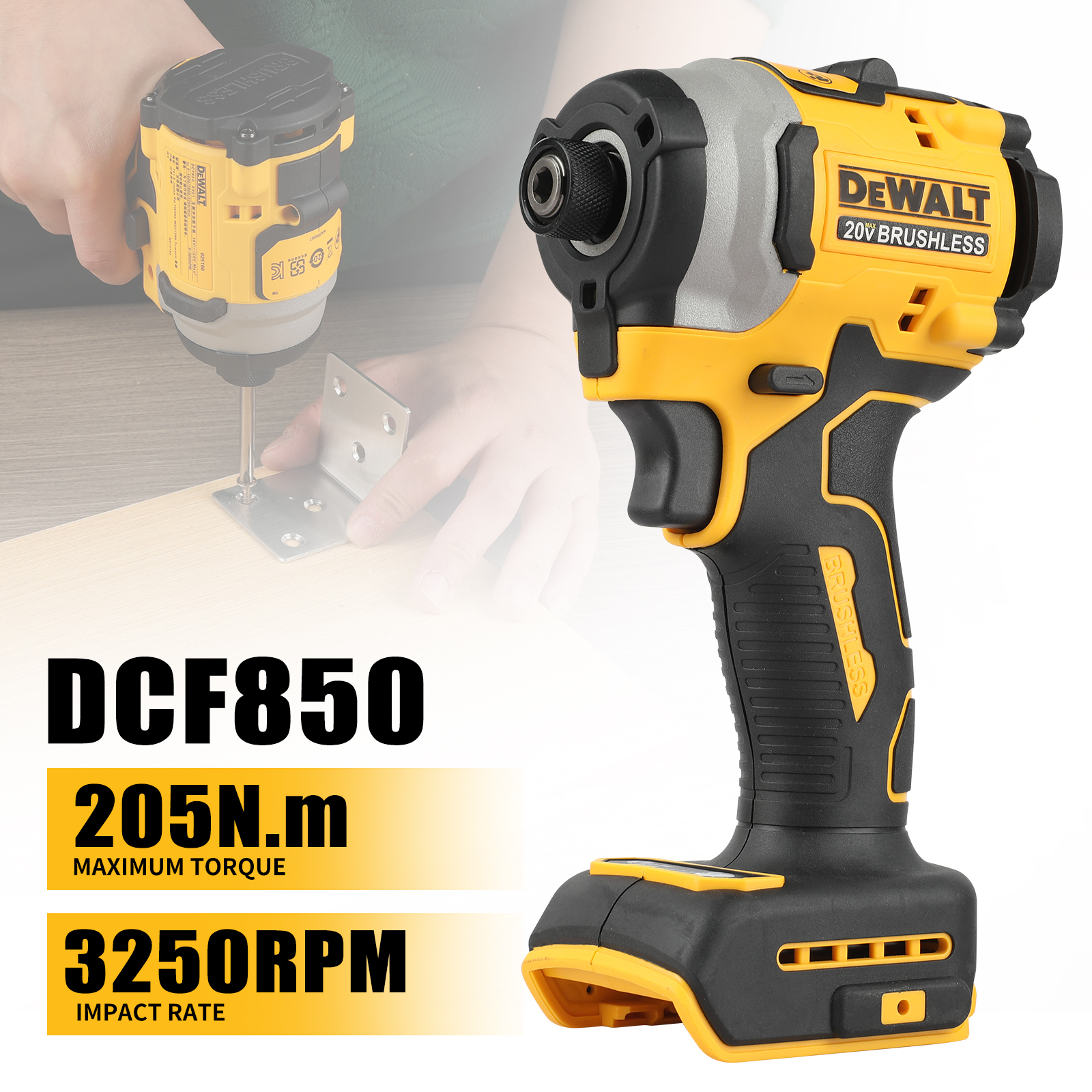 Professional DeWalt DCF850 Battery Powered Impact Screwdriver Machine Kit Brushless Technology Efficiency