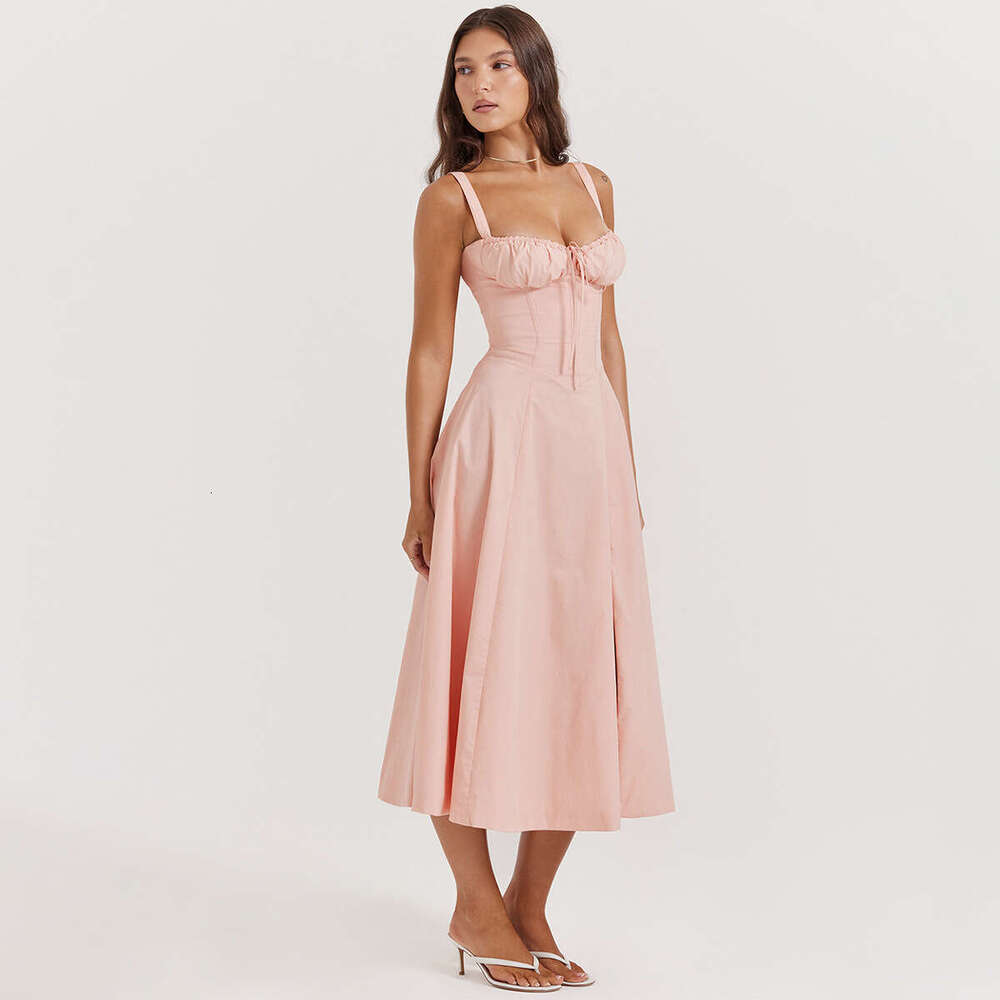 Strap Up Waist Slimming A Swing Open Camisole For Women's Foreign Trade, European And American Summer New Style French Temperament Dress