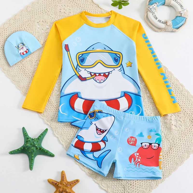 Childrens Long Sleeve Swimsuit Boy Split Cartoon Summer Sunscreen Quick Drying Small Kids Seaside Vacation Set X250224