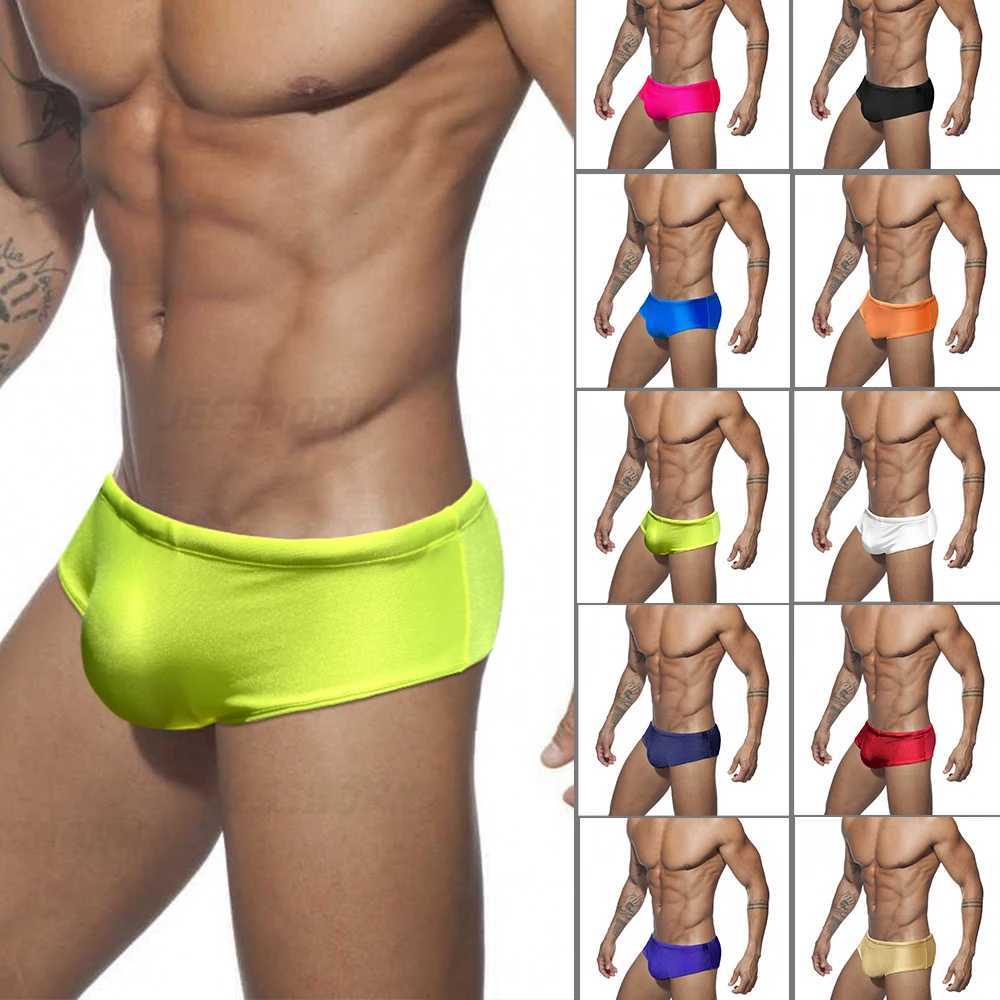 Mens Swimming Solid Color Boxer Briefs Swimming Shorts Shiny Fashion Sexy Low Waist Boxer Briefs Anti-Awkward Beach SwimwearXJ250224