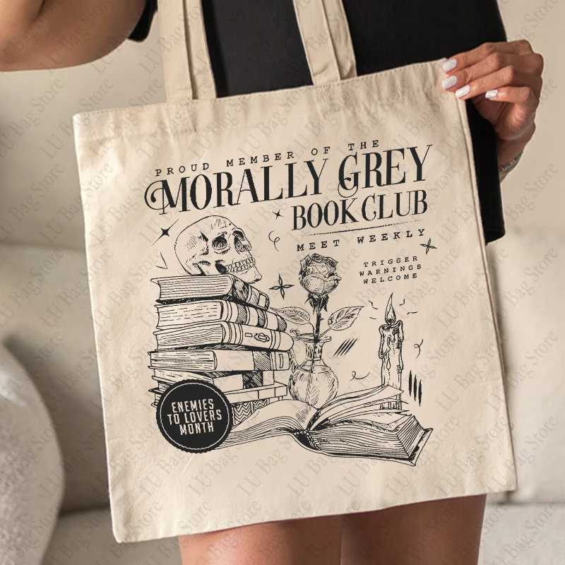 Morally Grey Book Club Dark Romance Crewneck Tote Bag Canvas Shoulder Bags Shopping Bag Bookish Gift for Book Lover Reader Z250224