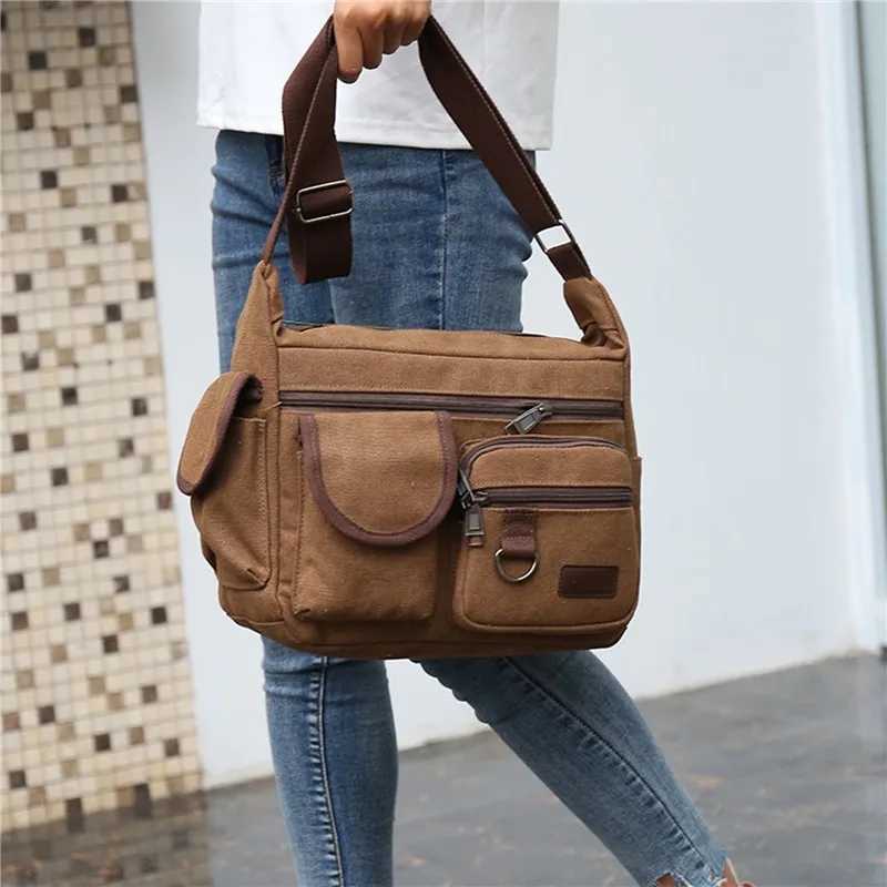 Mens canvas shoulder bag casual handbag travel mens cross body bag luxury messenger bag fashionable high-quality handbag Z250225