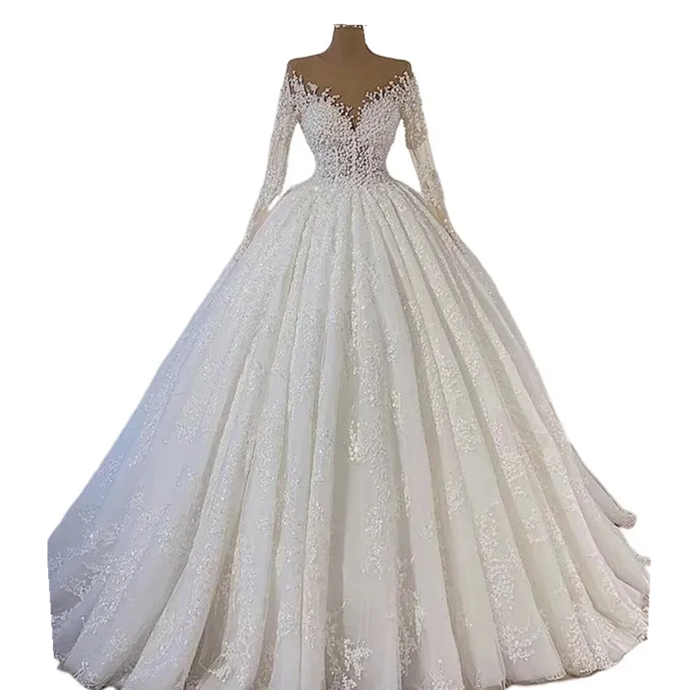 Modern A-Line Scoop Wedding Dresses Illusion Long Sleeves Appliques Lace Bridal Gowns Sweep Train Garden Brides Dress Zipper Vestidos de Novia Plus Si