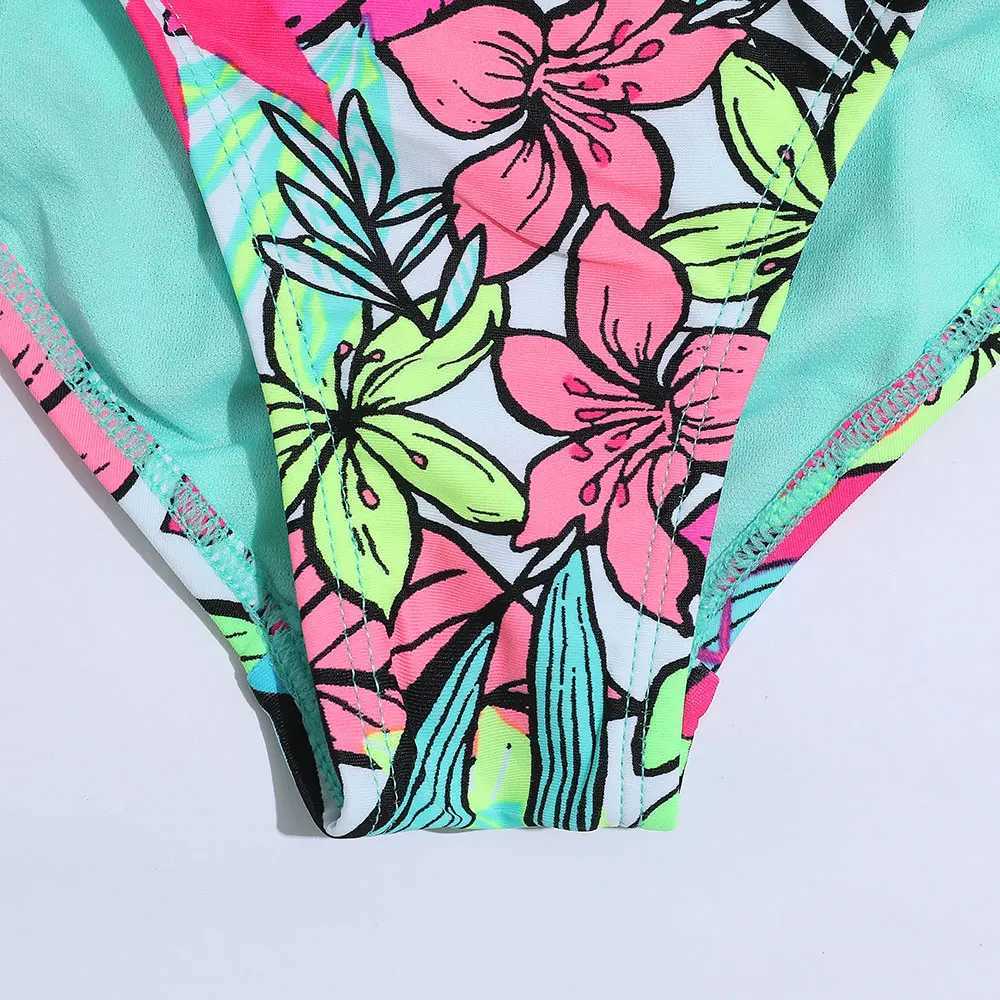4-18 Years Flounce Girl Swimsuit Kids Tropical Floral Two Piece Childrens Swimwear Crochet Strap Bikini Set Girls Bathing Suits X250224