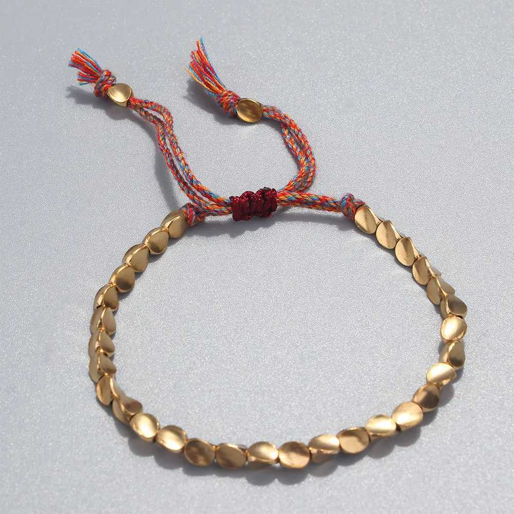 Handmade Tibetan Lucky Rope Bracelet With Copper Beads For Women Men Braid Cotton Thread Bracelets Adjustable Size Jewelry GiftXJ250225