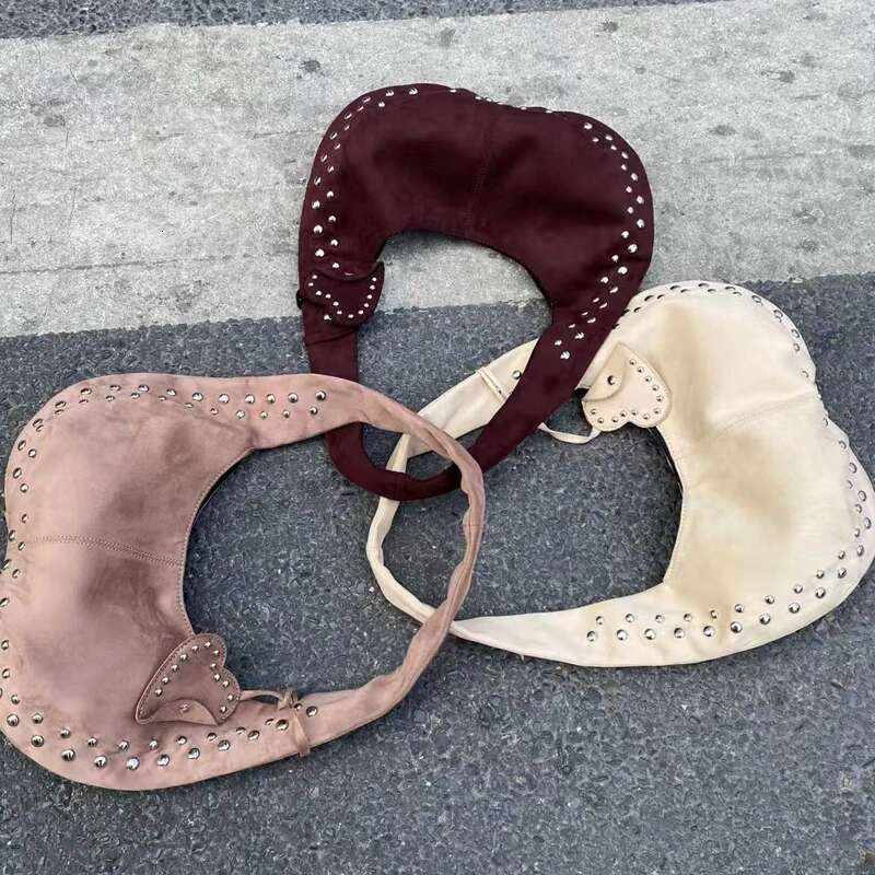 Vintage Faux Suede Slim Bags For Women Designer Handbags And Purses 2024 New In Rivet Trim Top Handle Underarm Shoulder