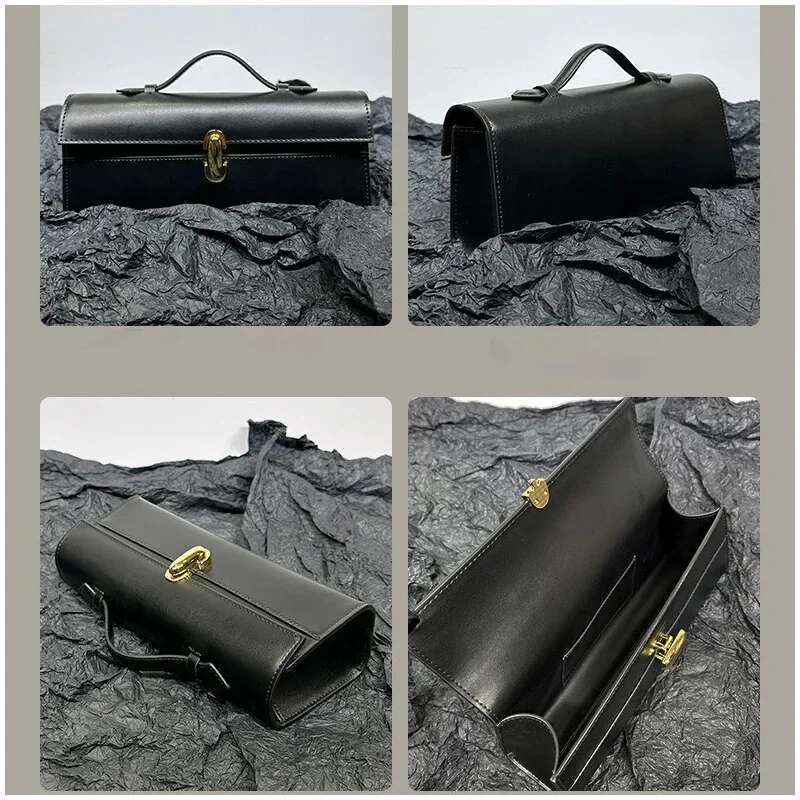 Brand Genuine Leather Tote Women's Simple Handbag Small Square Baguette Bags High Quality Savette Symmetry Slim Bag