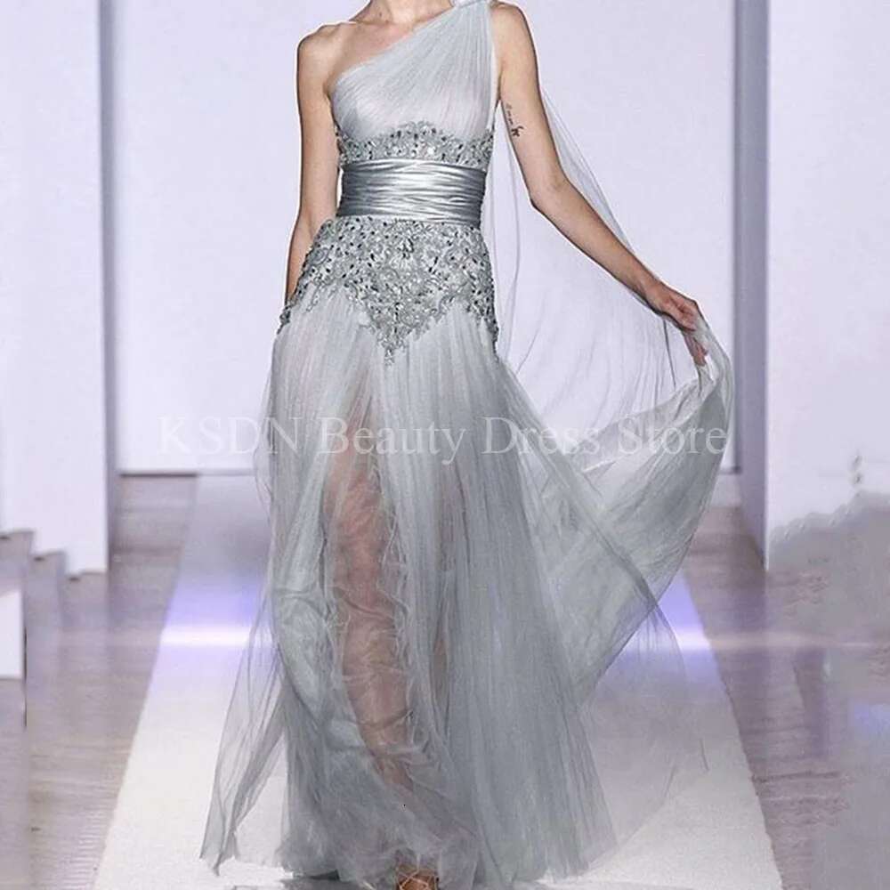 the gray prom sleeveless floor one shoulder lace fairy high quality female party night banquet dresses