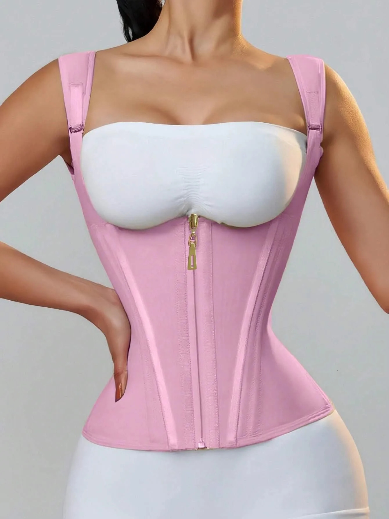 Latex Waist Cover 15 Bone Straightening Tank Top with Waist Bundle Waist Belt Zipper Buckle Retro Shaper Top 250224