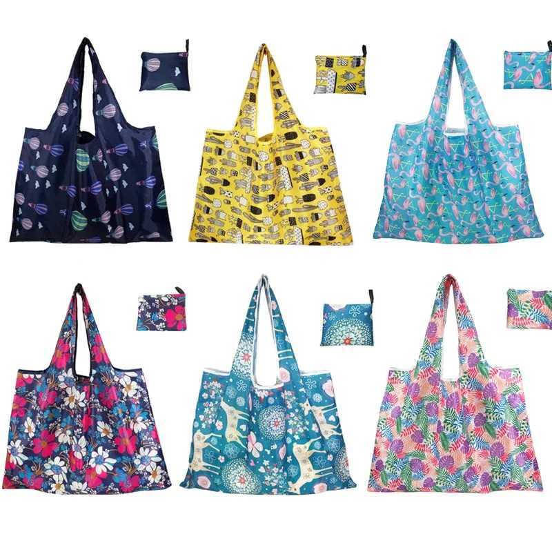 Shopping Bag Flower Animal Pattern Foldable Fabric Cute Tote Eco Fiendly Shopper Large Reusable Shopping Grocery Bags Z250224