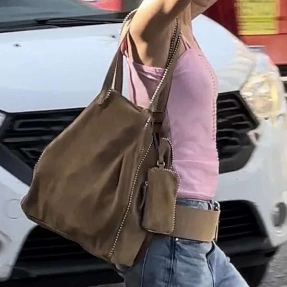 Fashion Beading Chains Tote Vintage Faux Suede Shoulder Bag Designer Purses And Handbags Rivet Shopper Bags For Women