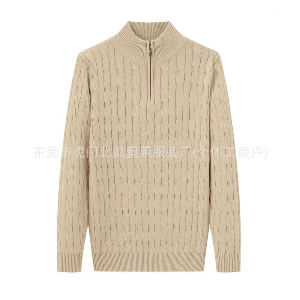 Autumn And Winter New Stand Up Collar Zipper Pullover Men's Pure Cotton Embroidered Knitted Sweater
