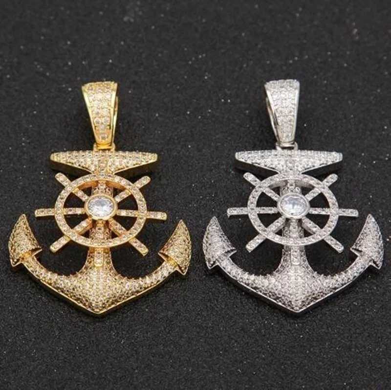 Hip Hop Out Anchor Pendant Necklace for Men Wen Fashion Rock Jewelry Music Festival Party Christmas Gift X250224