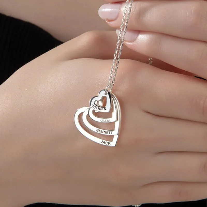 Stainless Steel Necklace Hollow Heart Engraved Pendant Custom Name Gold Collar Choker Personalized Family Gift 250117