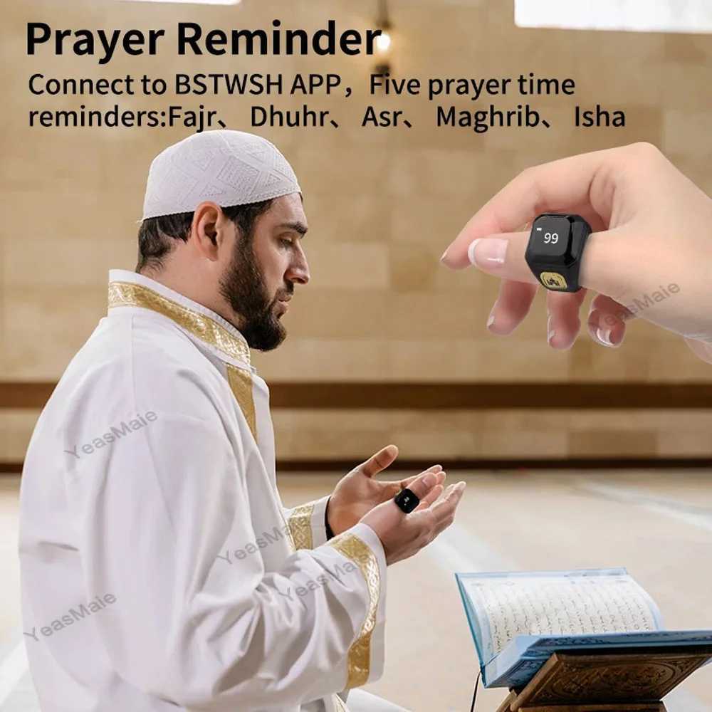 Latest Muslim Smart Ring Tally Tasbeeh Counter 5 Prayer Time Reminder Bluetooth Speaker Waterproof Smart Ring Male and Female Muslim W250225