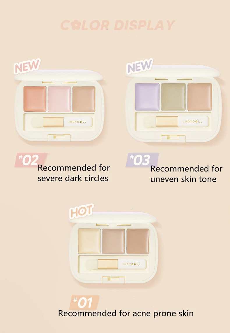 Judydoll Three-Color Concealer Palette High Coverage Long-Lasting Natural Waterproof And Sweatproof Makeup 250222