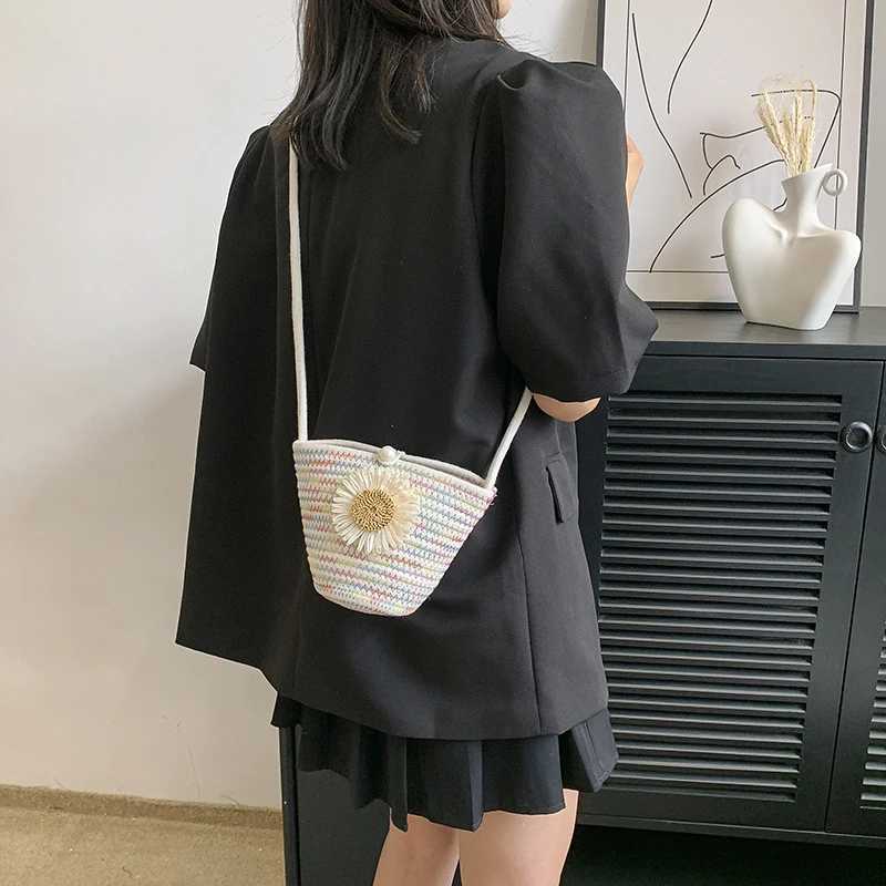 Trendy Woven Crochet Basket Bag Women Cotton Thread Boho Bag Sweet Knitting Crossbody Bag Casual Summer Shoulder Bag