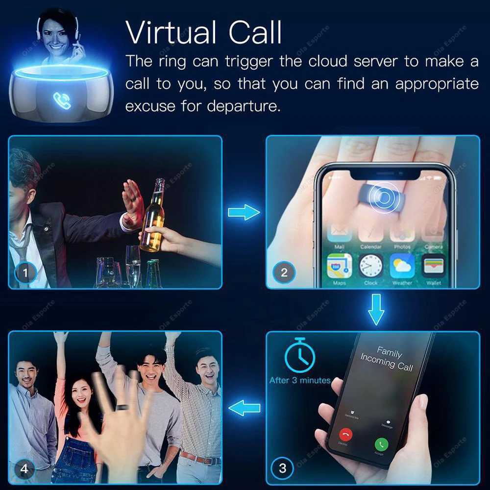 New NFC Smart Ring Virtual Call 6 RFID Cards 128GB Wireless Disk Share Files SOS GPS Answer Call Smart Ring 2024 For IOS Android W250819