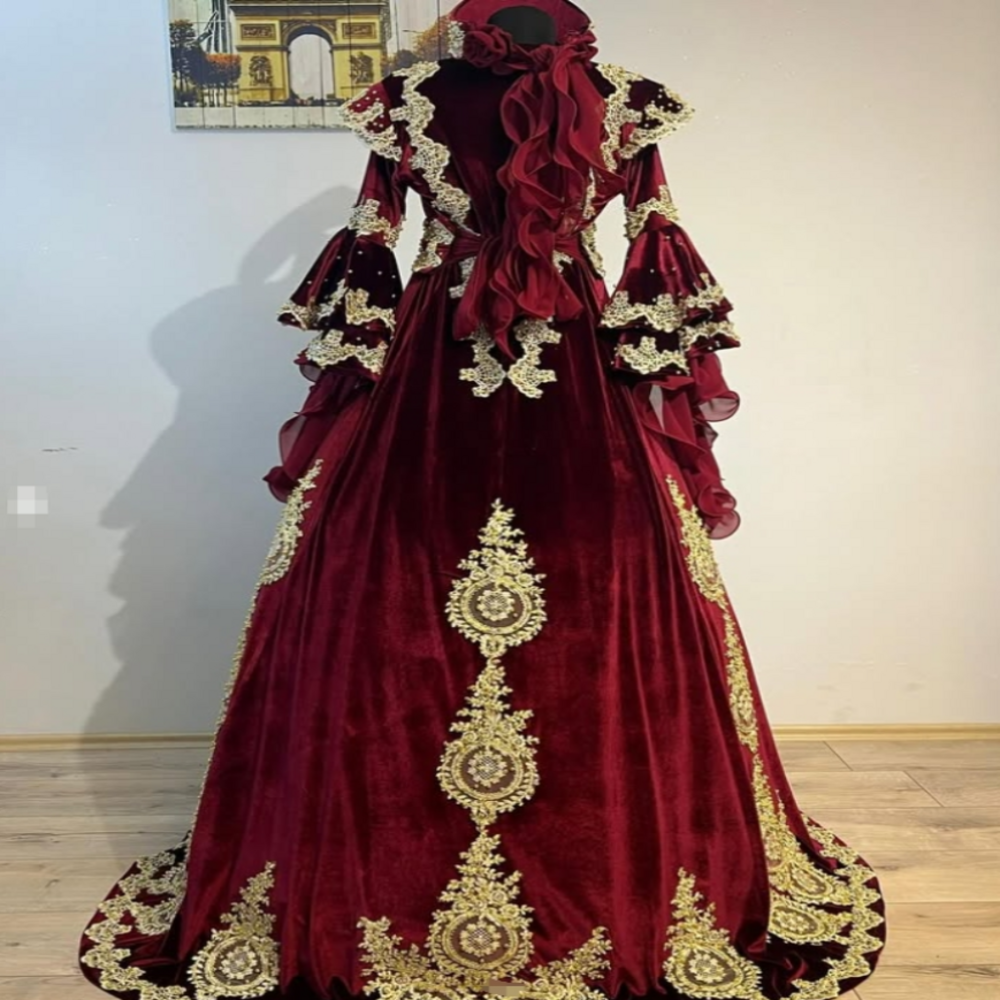Obsessed Burgundy Moroccan Evening Dress Turkish Arabian Kosovo Prom Dress Gold Lace Beaded Vestio De Novia Engagement Vestido De Casamento 2025 Forma