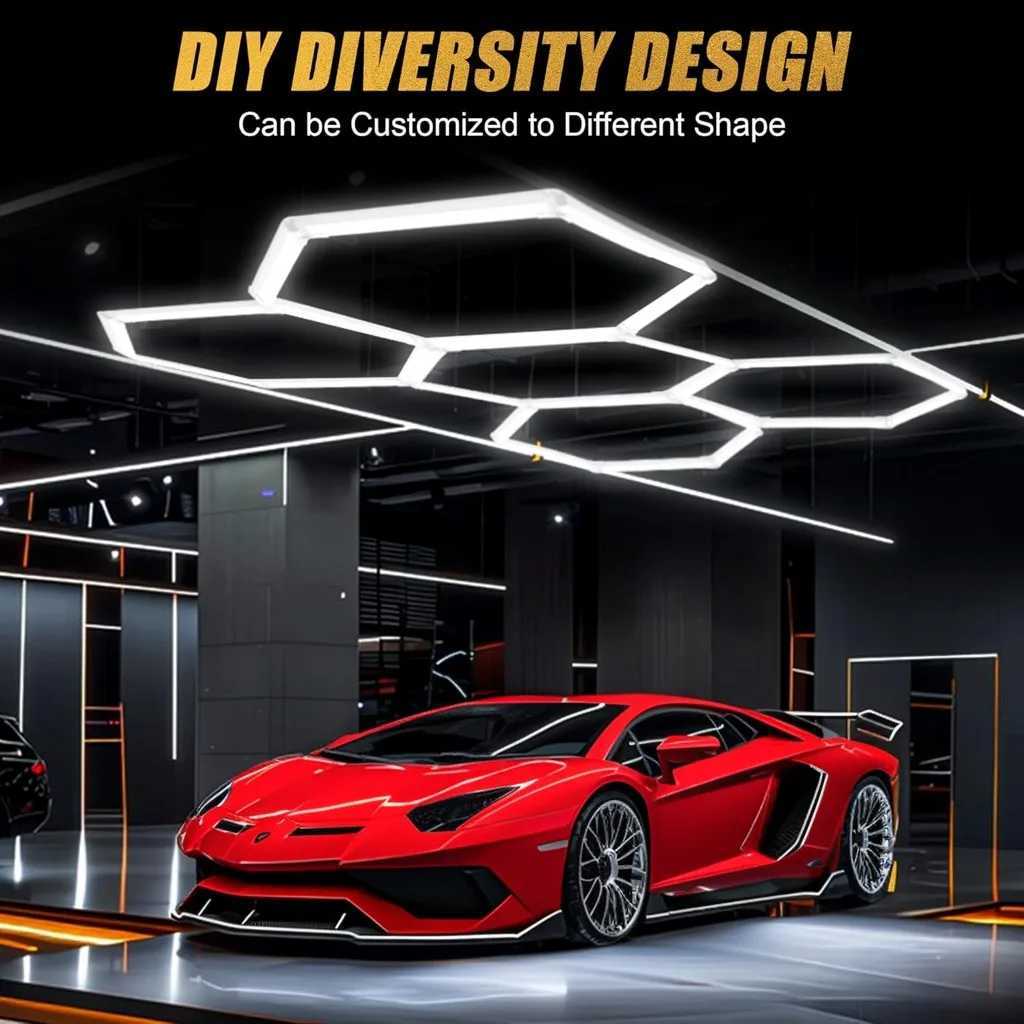 Hexagon Garage Light 25 Pack Car Tubes 6500K Super Bright 6500K Super Bright 192W 23040LM Auto Beauty Shop Gym X250225