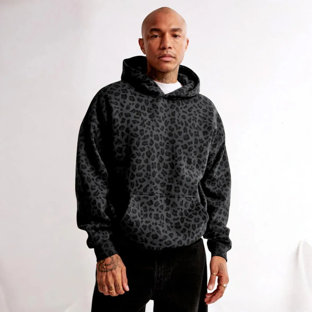 European and American leopard print hooded autumn and winter sweatshirt American retro loose casual trend hoodie Y2K 250225