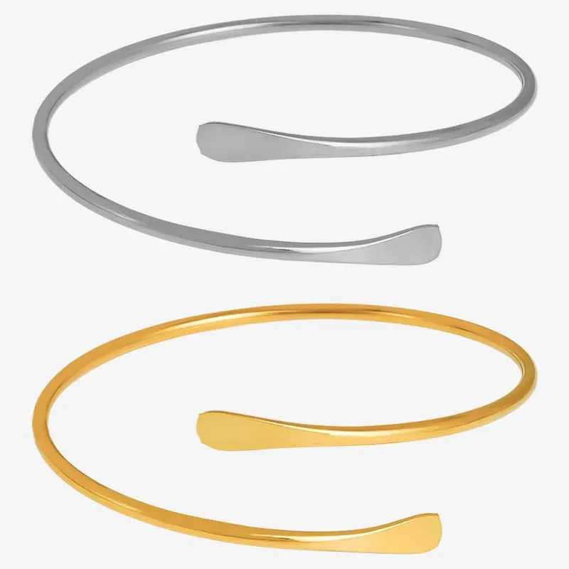 Fashion Metal Geometric Open Cuff Bracelets for Women Men Simple Gold Color Smooth Adjustable Bracelet Party Jewelry Couple GiftXJ250225