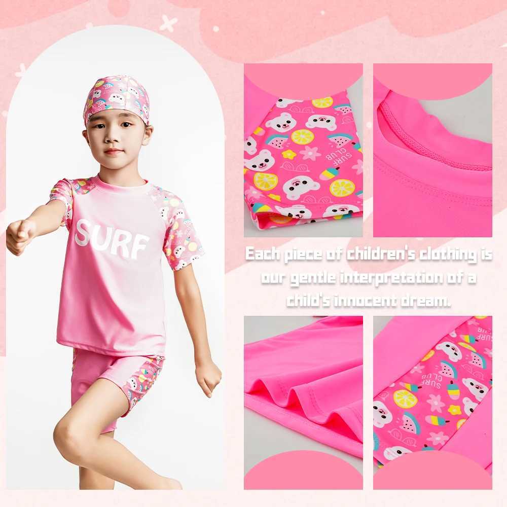 1pc Childrens Swimsuit Girls Split Short Sleeve Medium Children Cartoon Cute Quick Drying Swimsuit Set Child Two-Piece Suits X250224