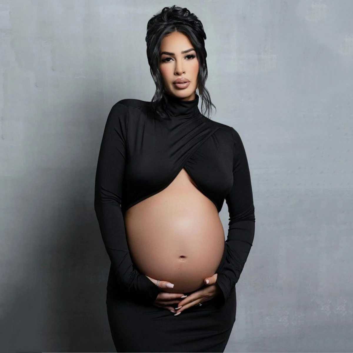 Hollow Out Belly Maternity Photo Shoot Maxi Dress Stretchy Pregnancy Woman Photography Props Dress X250224
