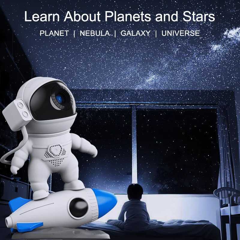 Rocket Astronaut Galaxy Projector Night Light Lamp And 13 Film Pieces Sky Projector 360 Rotate Planetarium For Kids Bedroom Z250225