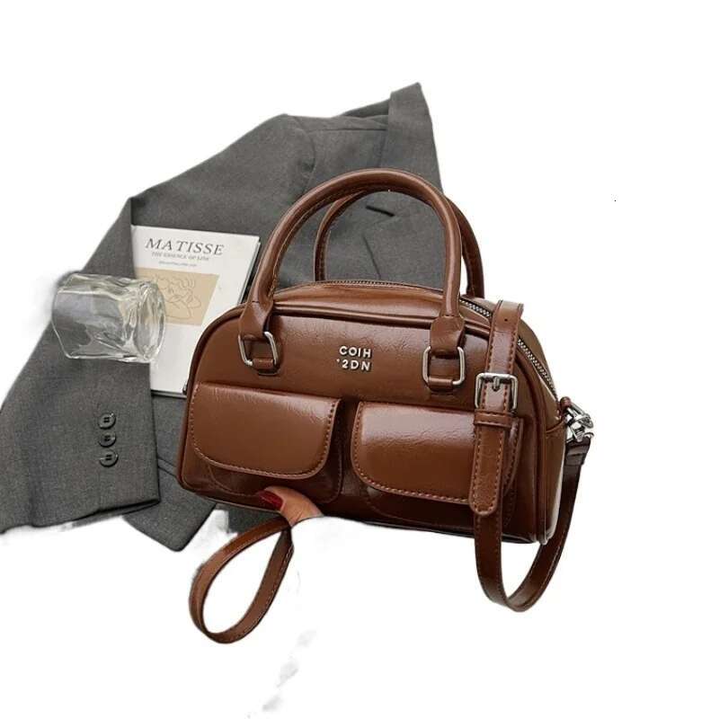 New Product Double Pocket Solid Color PU Horizontal Small Square Crossbody Bag Simple Zipper Fashion leisure Designer trend Women s Handbag