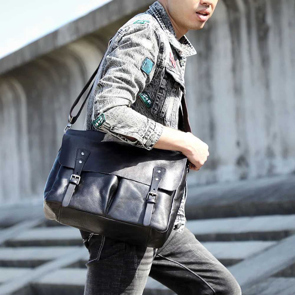 S.WORKER Fashion Genuine Leather Shoulder Bag Mens Casual Messenger Bag Cross Body Bag Soft Cowhide Leather Shoulder Bag Z250225