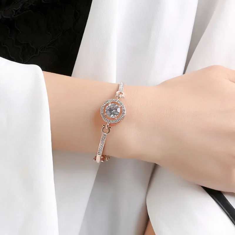 Luxury Round Big Zircon Bracelet Korea Fashion Adjustable Gold Color Zinc Alloy Rhinestone Bracelet for Women JewelryXJ250225