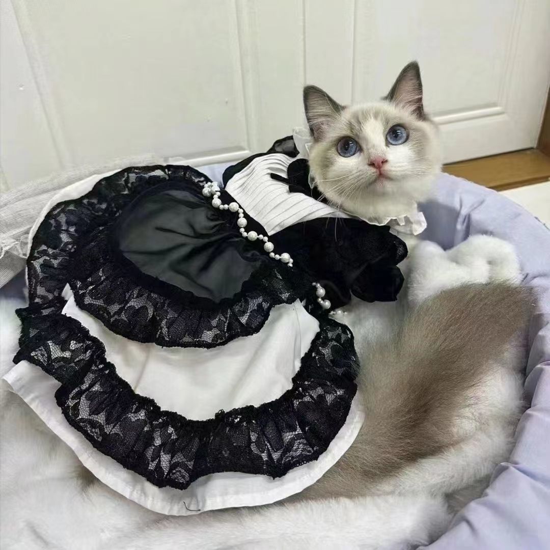 Stylish Pet Dress with Bow & Flutter Sleeves - Spring/Summer Tulle Outfit for Small Breeds