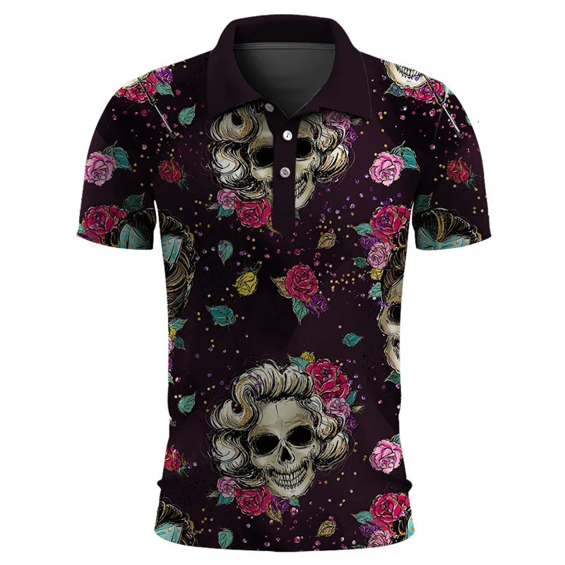Funny Skull 3D Print Short Sleeve Polo Shirts For Men Clothes Casual Mexico Lucky Skeleton Graphic Lapel POLO Shirt Button Tops 250225