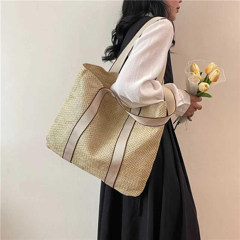 Beach Weaving Ladies Straw Bag Summer Handmade Bags Large Capacity Top Handle Handbags Totes